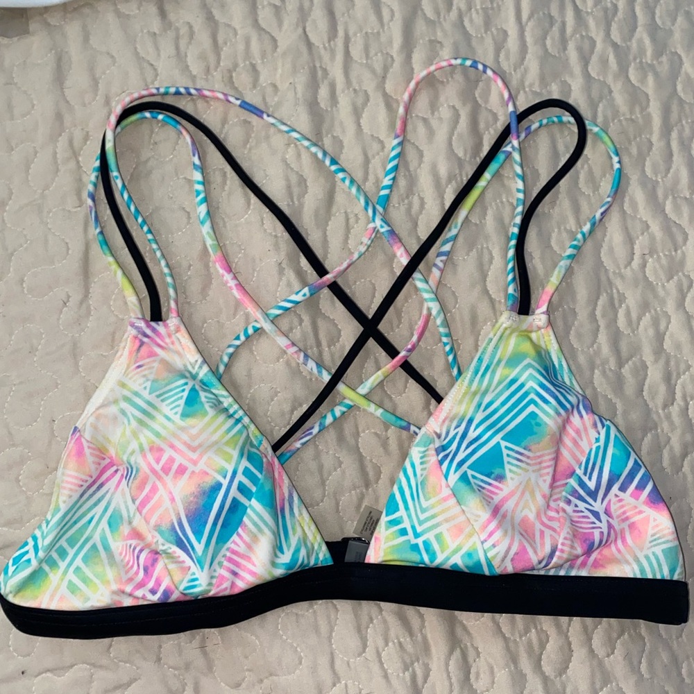 PINK neon print strappy bikini top
